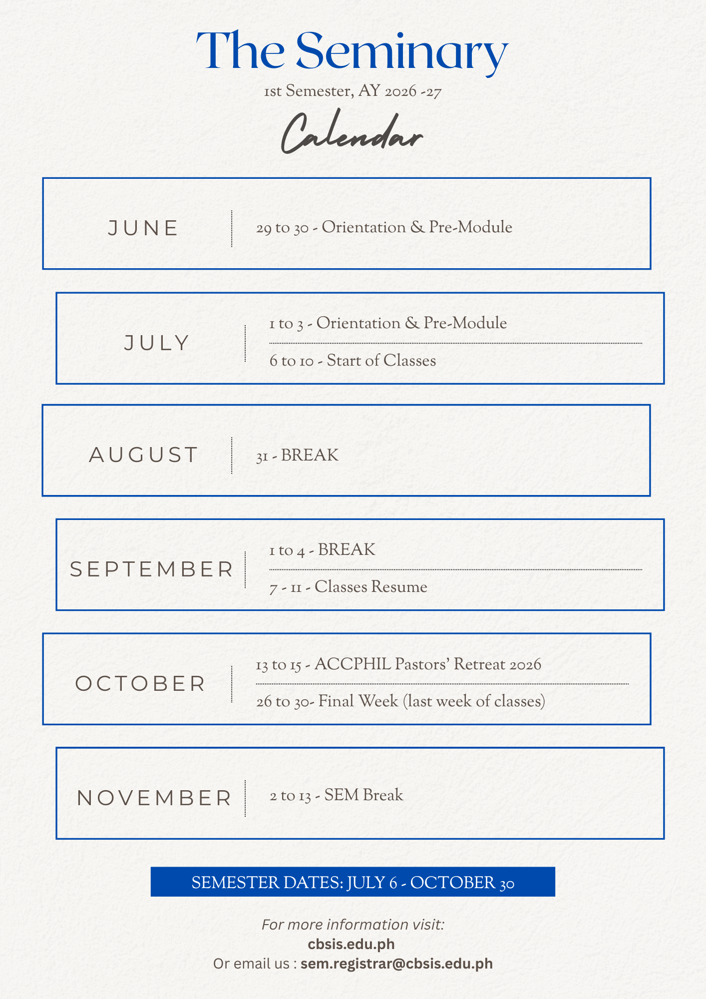 A10-CBS Seminary- Calendar
